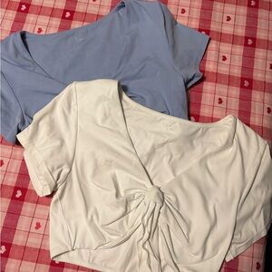 Aerie Blue and White Tie-Front Crop Tops